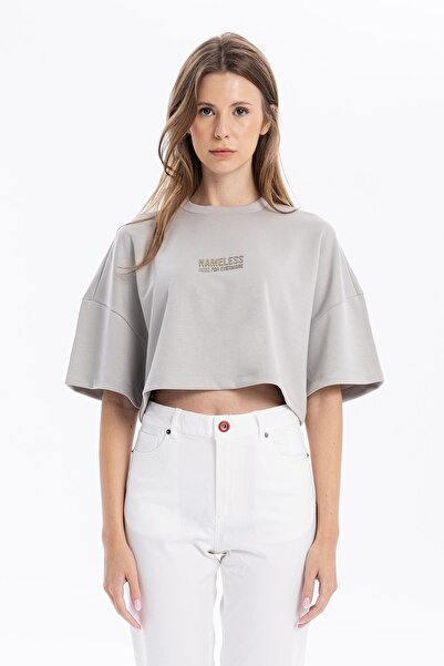 GMG FIRENZE Γυναικείο Crop με λαιμόκοψη Crew Neck Front Flexi με τύπωμα