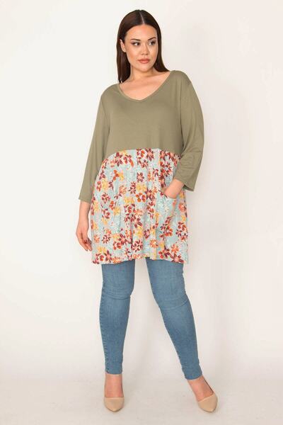 Şans Жіноча сукня-туніка великого розміру хакі з принтами та кишенями 65n32889