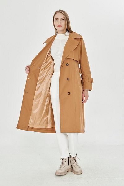 PASTELASTORE 100% Cotton Gabardine Long (110cm) Lined Belted Women's Trench Coat 1111