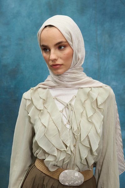 cs camellia scarf Italian Jacquard Shawl Wave Pattern - Stone