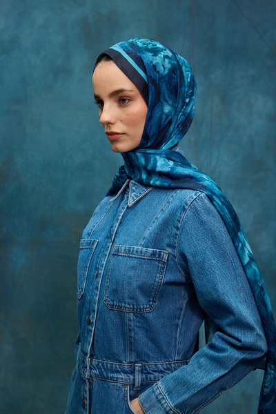 cs camellia scarf Μαλακό σάλι Rossa Pattern - Μπλε