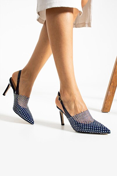 FOLLİNİ حذاء سهرة نسائي من الجلد الطبيعي باللون الأزرق الداكن