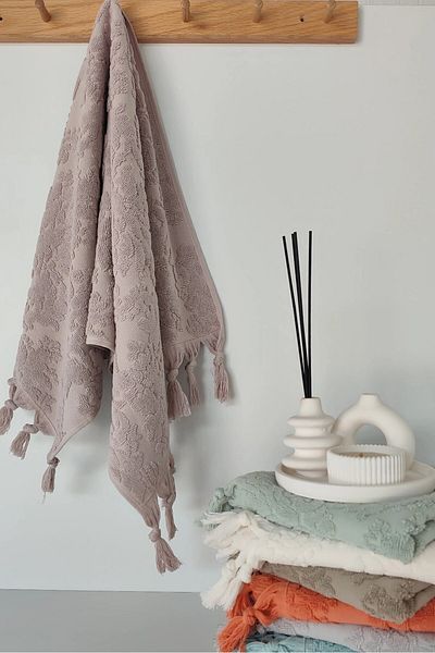 Sevim Lilac Hand Towel - 50x90 cm, 100% Cotton, Fringed, High Water Absorbency