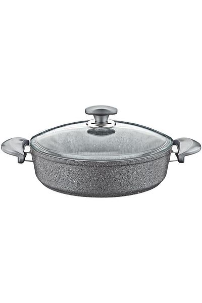 OMS Gray Granite Rice Pot - 28X8 Cm, Glass Lid, 3310 Model