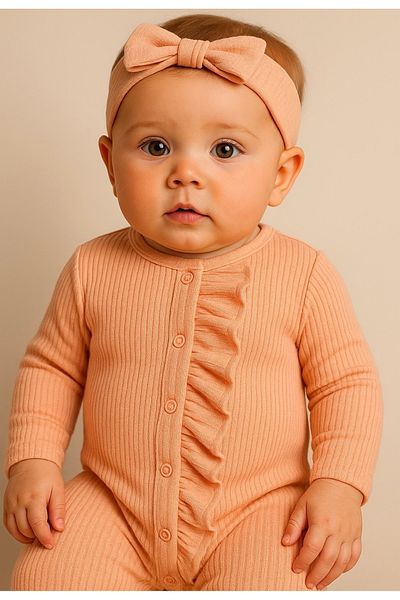 nevrankids Baby Girl Long Sleeve Ribbed-Ruffle Jumpsuit