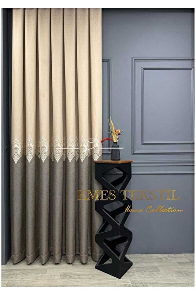 Perde Pendik ستارة خلفية بلون كريمي من فرو المنك الداكن بأجنحة واحدة