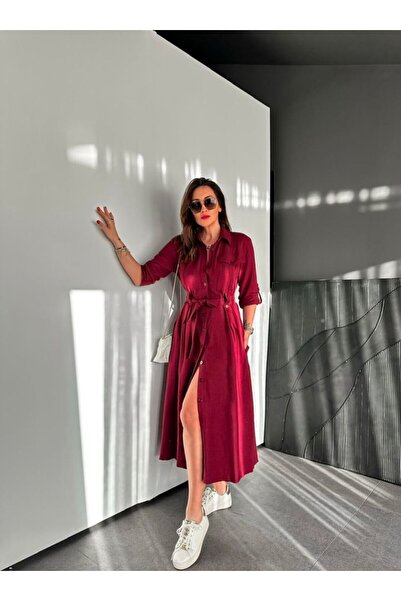 EGZOTİK ASORTİK Safari Model Kuşaklı Düğmeli Elbise