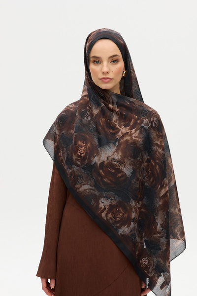 cs camellia scarf Rossa Desen Soft Şal - Koyu Kahve