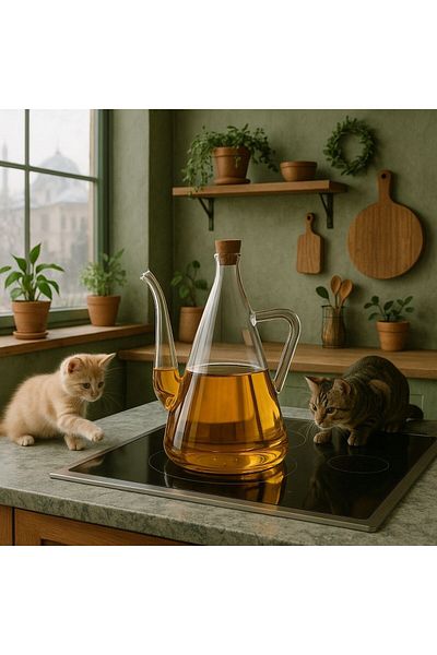 Qerhome Borosilicate Glass Oil Pot Oil Pot Glazzy 500 ml (2 Pieces Without Stand)