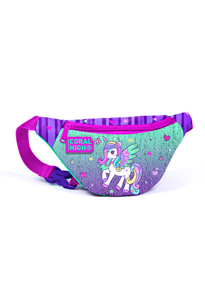 Coral High Kids Purple Water Green Unicorn Pattern Waist Bag 12641