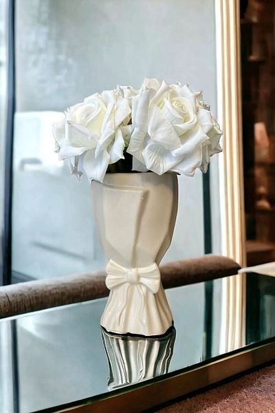 DEYART Scandinavian Large Bouquet - Vase with Flower Pot and Bow Detail 20X10X10Cm Bohemian