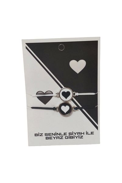 GOSSİP TEAM Black and White Heart Bracelet Dear Bracelet Couple Bracelet