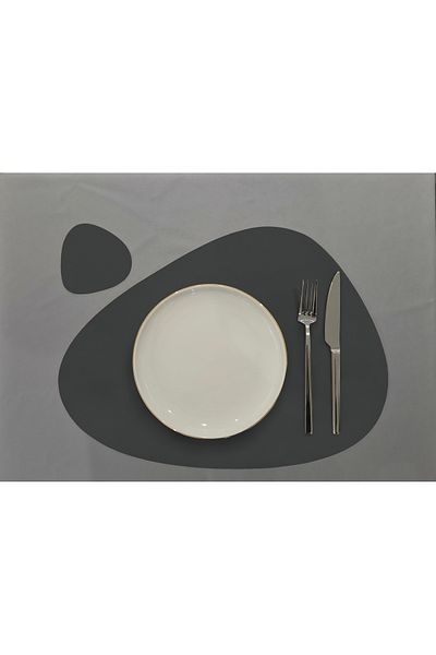 ASDİVA Ellipse Faux Leather Pear Cut American Service Supla 4 Piece Placemats for 2 People - Anthracite
