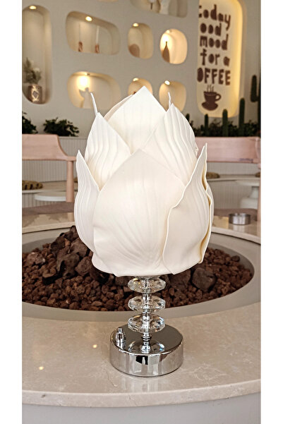 Rose bloome Eva istiridye tasarım kablosuz masa lambası krem renk pilli