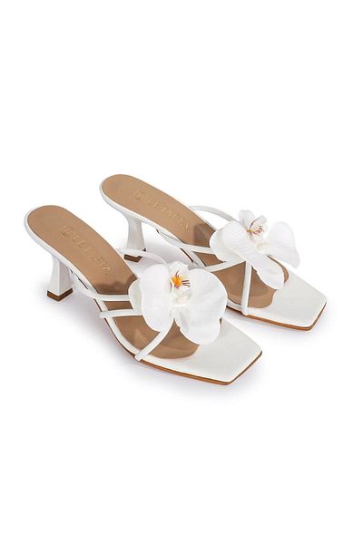 Letafia White Flower Detailed Jena Slippers