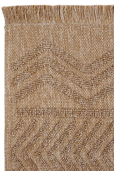 Cool Halı Mirage Brown Carpet Loop Weave Non-Slip Washable Carpet Geometric Patterned Living Room Carpet