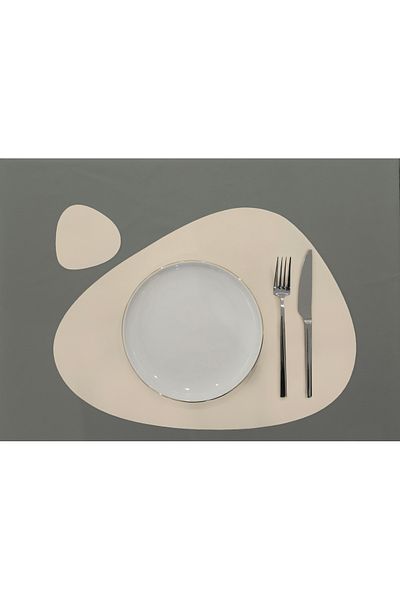 ASDİVA Elips Faux Leather Pear Cut American Service Supla 4 τεμάχια σουπλά για 2 άτομα - Μπεζ