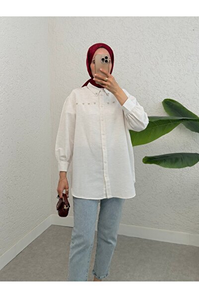 Modamorfo Льняна сорочка з камінням та перлами - Камінь