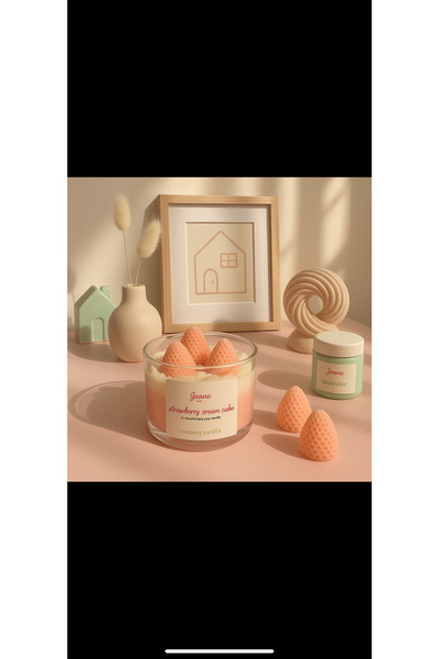 jeane home decor Candles Strawberry Cupcake Çilekli Mum Aromaterapi Vanilya K...
