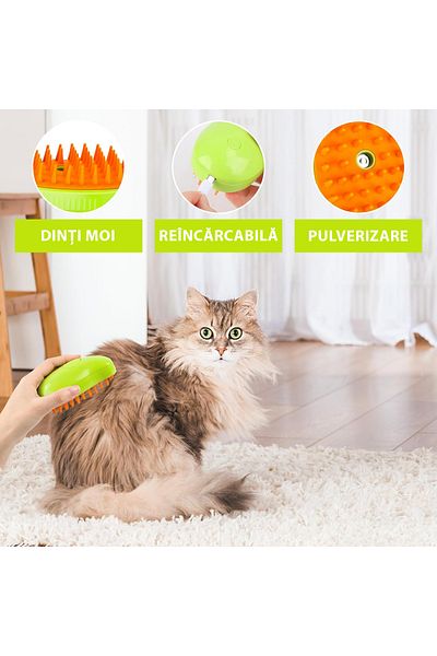 Fish & Paws Fish & Paws® 3-in-1 Brush, Steam, Spray, Dispenser, USB, for Cats, Green
