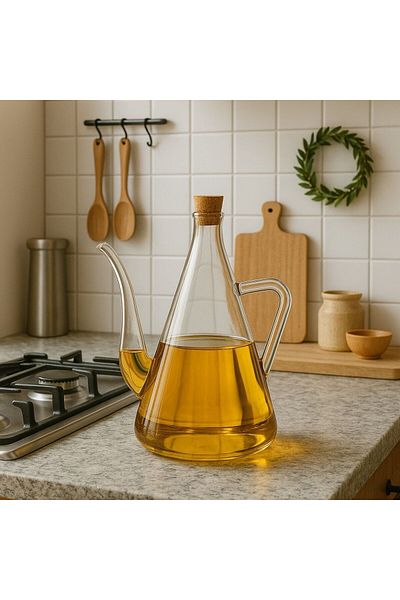 Qerhome وعاء زيت زجاجي بوروسيليكات وعاء زيت زجاجي 500 مل (قطعة واحدة بدون حامل)