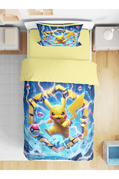 Erays Home مجموعة غطاء لحاف فردي مطبوعة رقمية ثلاثية الأبعاد من بيكاتشو، مجمو...