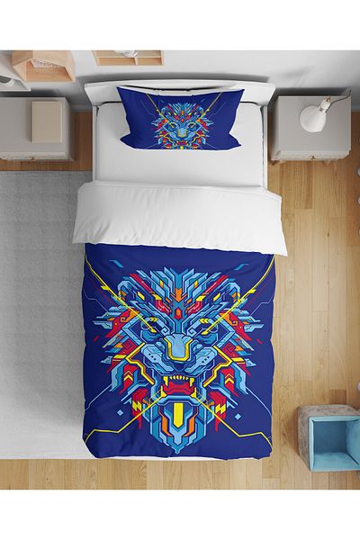 Erays Home Set de lenjerie de pat pentru o singură persoană, imprimat 3D, Pixel Lion Lion, Set de lenjerie de pat pentru copii adolescenți