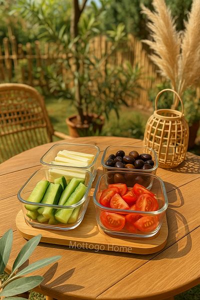 Mottogo 4-Piece Breakfast Set with Bamboo Tray and Lid
