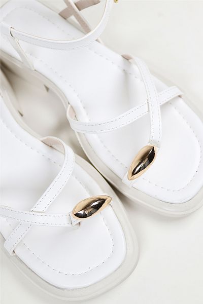 NiceDiffer Women's White Gold Ring Detailed Daily Sandals