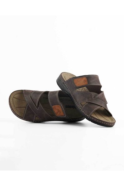 DR KLOMPA Ανδρικές Παντόφλες Ms667 Καφέ Μαυράκι Velcro Ορθοπεδικές Καλοκαιρινές Παντόφλες.