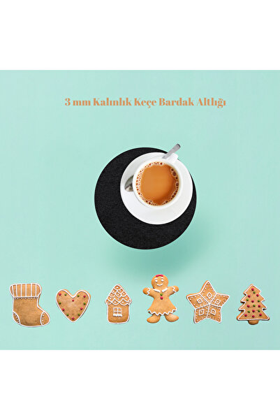 Grand Fine Art Keçe Bardak Altlığı 4lü Set Yuvarlak Siyah 10 cm Çap