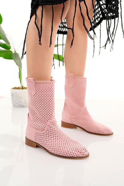 SHOEBOURNE Cizme scurte de zi cu zi de vară, din piele intoarsa, roz pudrat, taiate cu laser