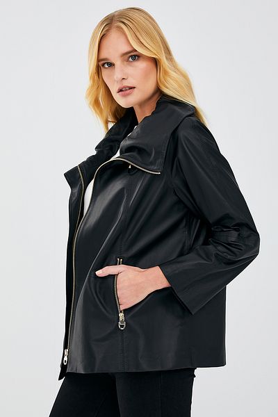 Derimod Felicita Women's Oversize Black Leather Jacket - 23sgd5089fh