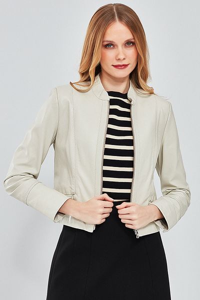 Derimod Beige Short Leather Women's Jacket - Viola 23wge50971m