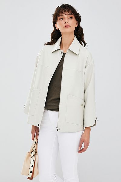 Derimod Karen Beige Oversize Leather Women's Jacket - 23sge50901m