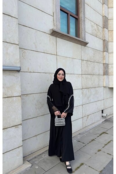 ABAYA Tül Detay İnci İşlemeli Abaya