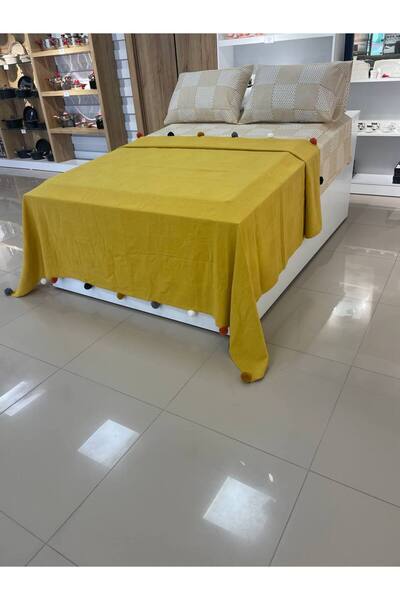 Sudemhome Double Pompom Cotton Boxed Dowry Pique Set Mustard Yellow