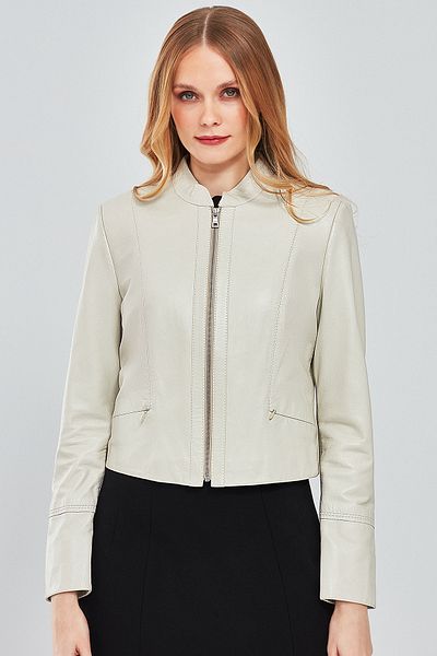 Derimod Beige Short Leather Women's Jacket - Viola 23wge50971m