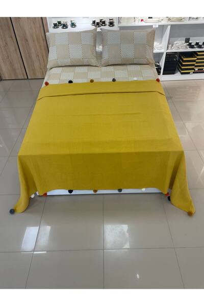 Sudemhome Double Pompom Cotton Boxed Dowry Pique Set Mustard Yellow