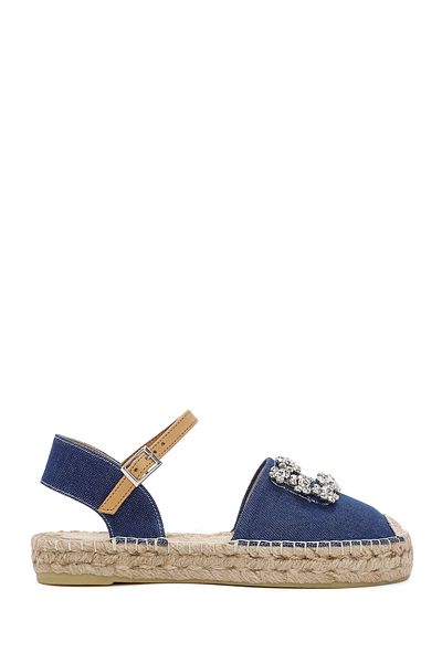 Derimod Blue Jean Fabric Stoned Ankle Buckle Women's Espadrille Sandals - 24SFD20636F