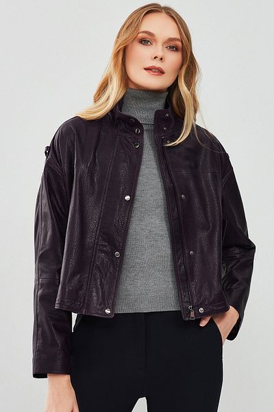 Derimod Purple Oversize Cassy Women's Leather Jacket - 23wgd51279m