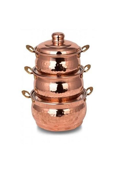 Tanemce Mini Stew Pot Set of 3 Hand Forged Red 12-13-14 cm Copper Pot