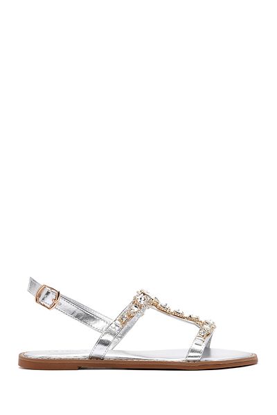 Derimod Sandale de damă Stoned Silver - curea la gleznă, 24 sfe 494014