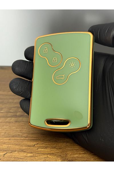 Luxe Aksesuarr Renault Megane3 -Fluence3- Clio4 Compatible Card 4 Button Silicone Key Protection Case Green Color