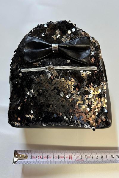 Hobigram Black Sequin Leather Girl's Bag with Bow Tie Detail Children's Clothes Children's Accessory Backpack