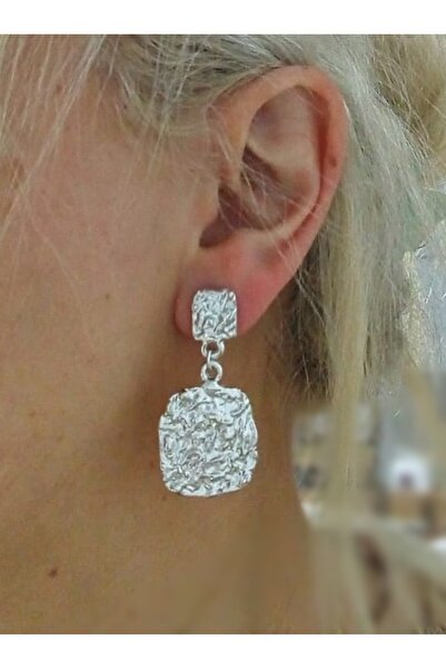 mos&more Gümüş Sallantılı Kare Form Kadın Küpe