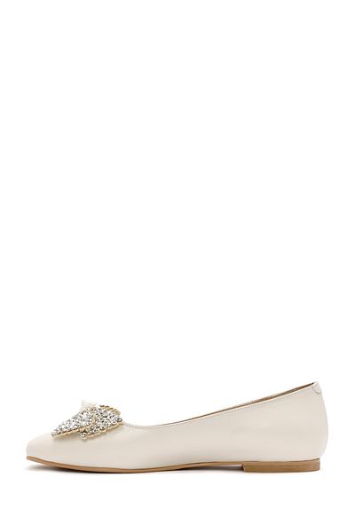 Derimod Cream Stoned Women's leather Ballerinas - 24SFD 182818