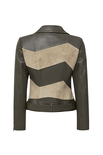Derimod Madonna Women's Green Double Breasted Lapel Leather Jacket 24Wgd5220Xs