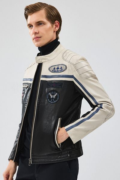 Derimod Takeoff Men's Black Embroidered Leather Jacket 24Wgm6511Wf