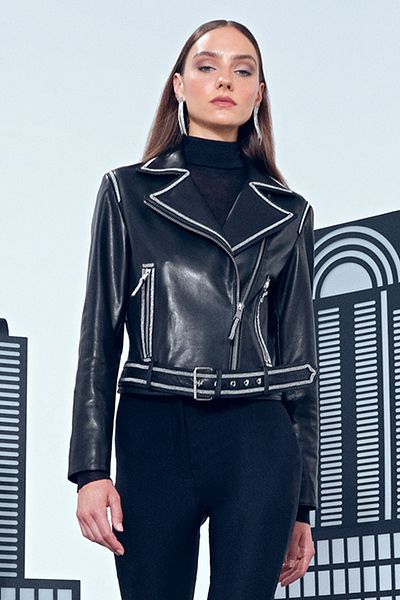 Derimod Lady Women's Black Short Leather Jacket 24Wgd5213Ve